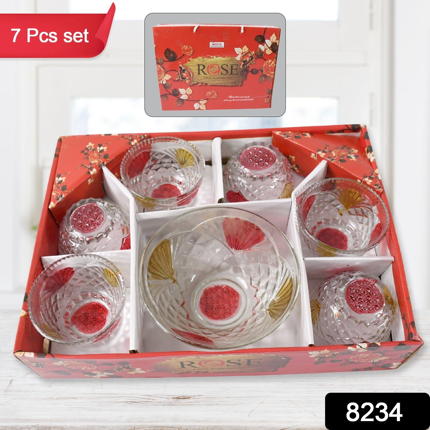 Rose glass Multipurpose Pudding / Dessert / Ice Cream Bowl Set for Home use, Home & Kitchen Serving Bowl for Sundae, Sweets, Snacks, Fruit, Pudding, Nuts or Dip, Serving Bowls 6 Medium & 1 Big Bowl (Set of 7 pc) Rose glass Multipurpose Pudding / Dessert / Ice Cream Bowl Set for Home use, Home & Kitchen Serving Bowl for Sundae, Sweets, Snacks, Fruit, Pudding, Nuts or Dip, Serving Bowls 6 Medium & 1 Big Bowl (Set of 7 pc)